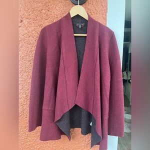 EILEEN FISHER Jacket XS Double Faced Merino Wool Open Front Draped Burgundy Gray
